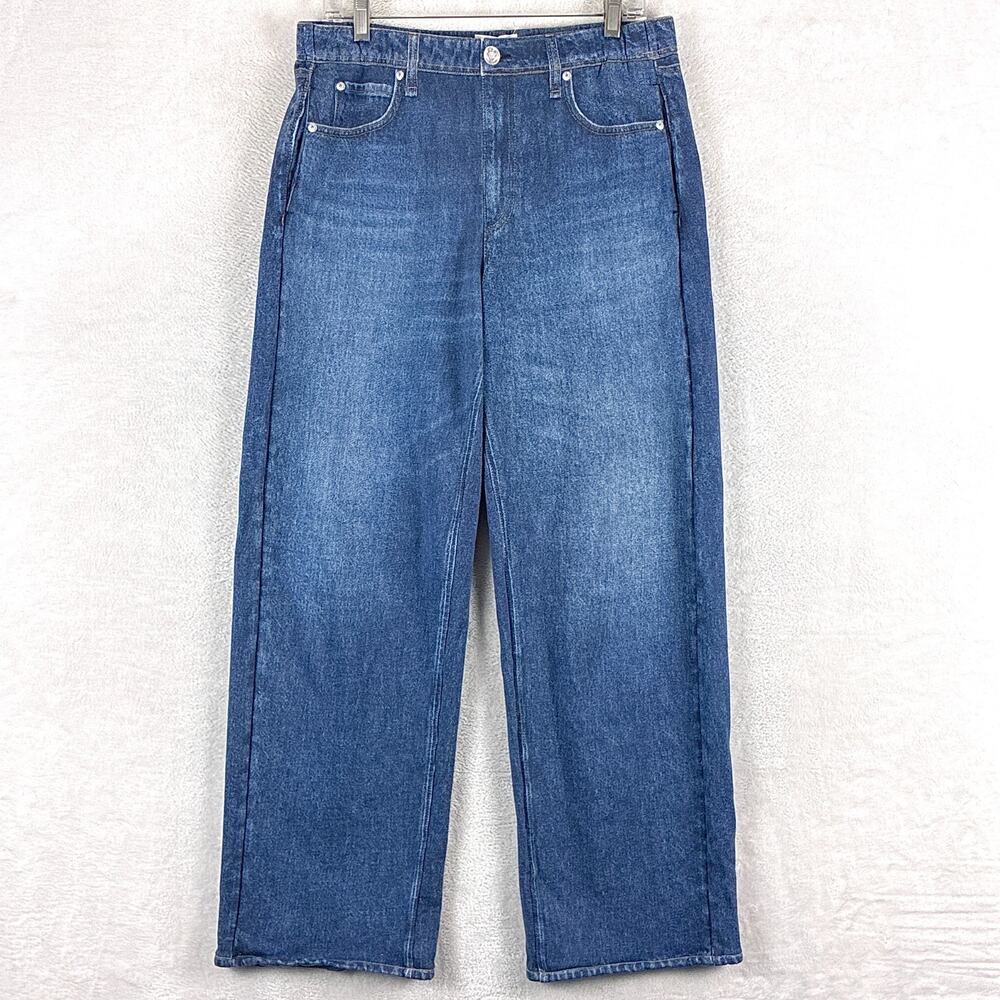 Rag & Bone Pants Women L Miramar Terry Printed Denim Pull On Wide Leg Sweatpants